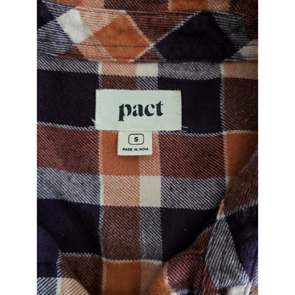 PACT Mila Women Flannel Shirt Small Orange Purple Plaid Organic Cotton Button Up - Picture 3 of 8